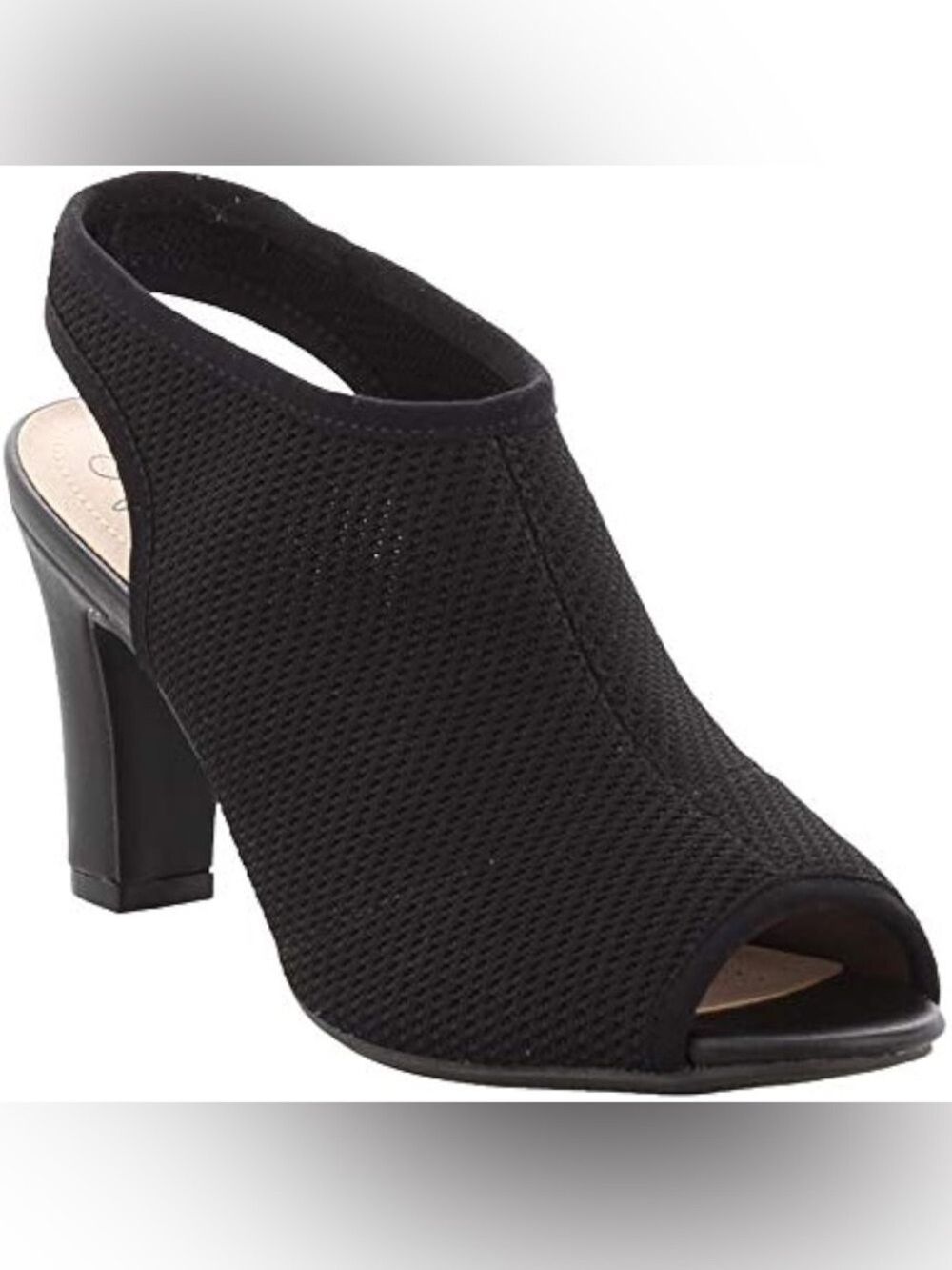 Life Stride Black Mesh Peep-Toe Slingback Mule Heel
